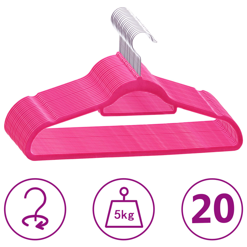 Vidaxl 20-piece clothing hanger set Anti-slip Velvet pink