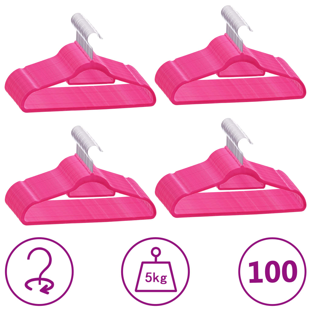 VIDAXL 100-Stück-Kleidungsschwertere Set Anti-Slip-Samtrosa