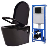 VidaXL Hanging toilet with hidden cistern ceramic black