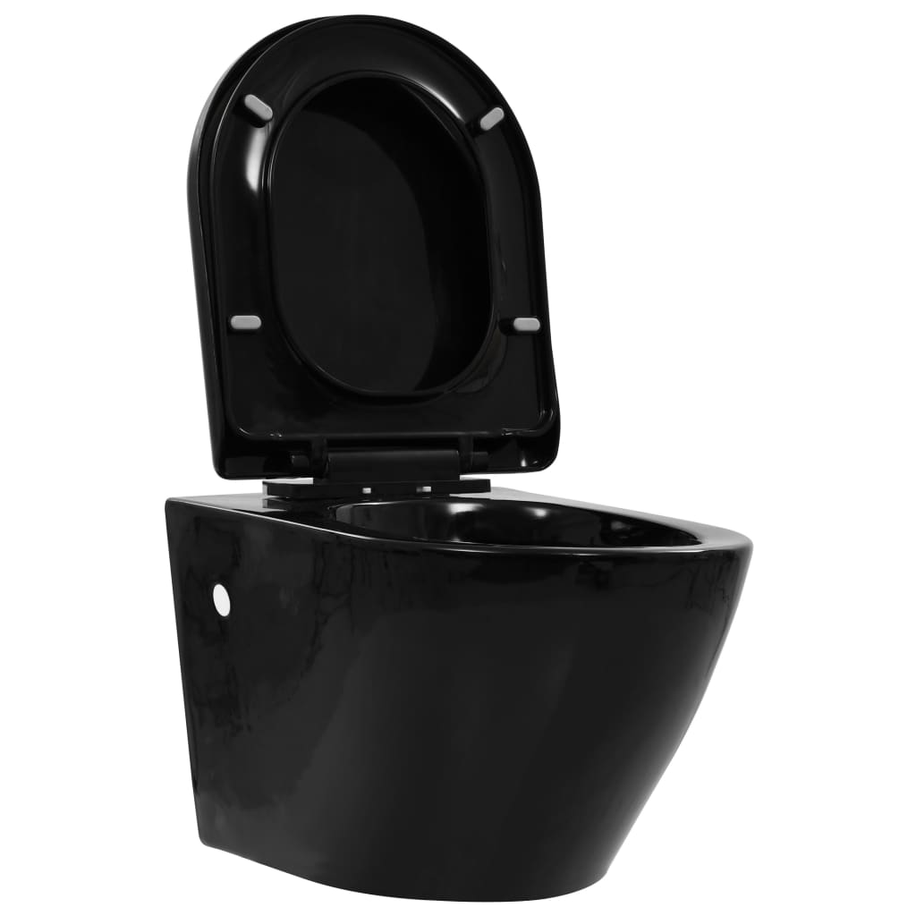 Vidaxl Toilet suspendu avec citerne cachée noire en céramique