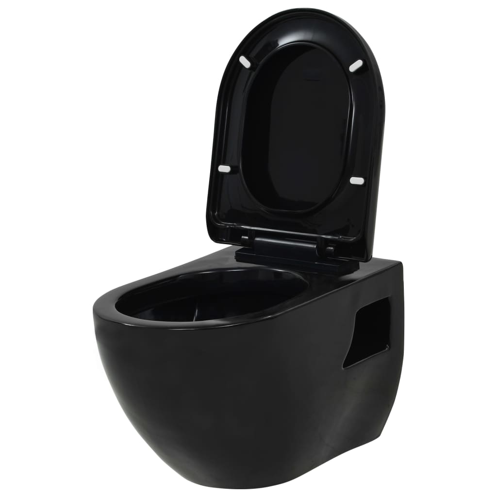 Vidaxl Toilet suspendu avec citerne cachée noire en céramique