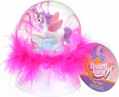 Traumpferd Schneekugel Einhorn mit Federn und Licht