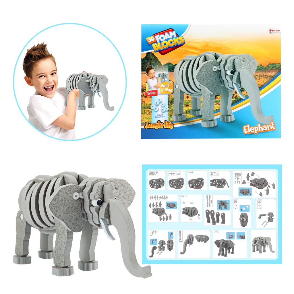 Toi-Toys 3D Puzzle Elephant Junior 31,5 cm skumgrå 75-stycken