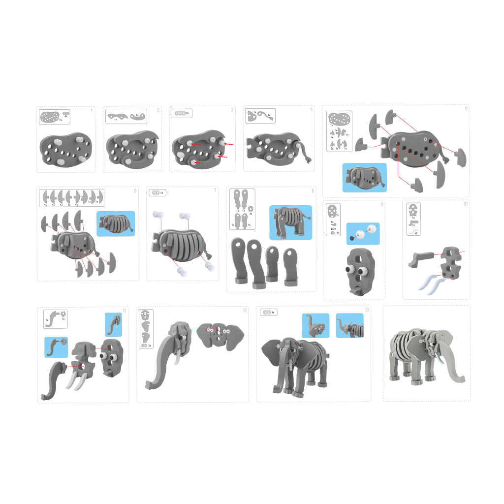 Toi-toys 3d puzzle elefant junior 31,5 cm in schiuma grigio 75 pezzi da 75 pezzi