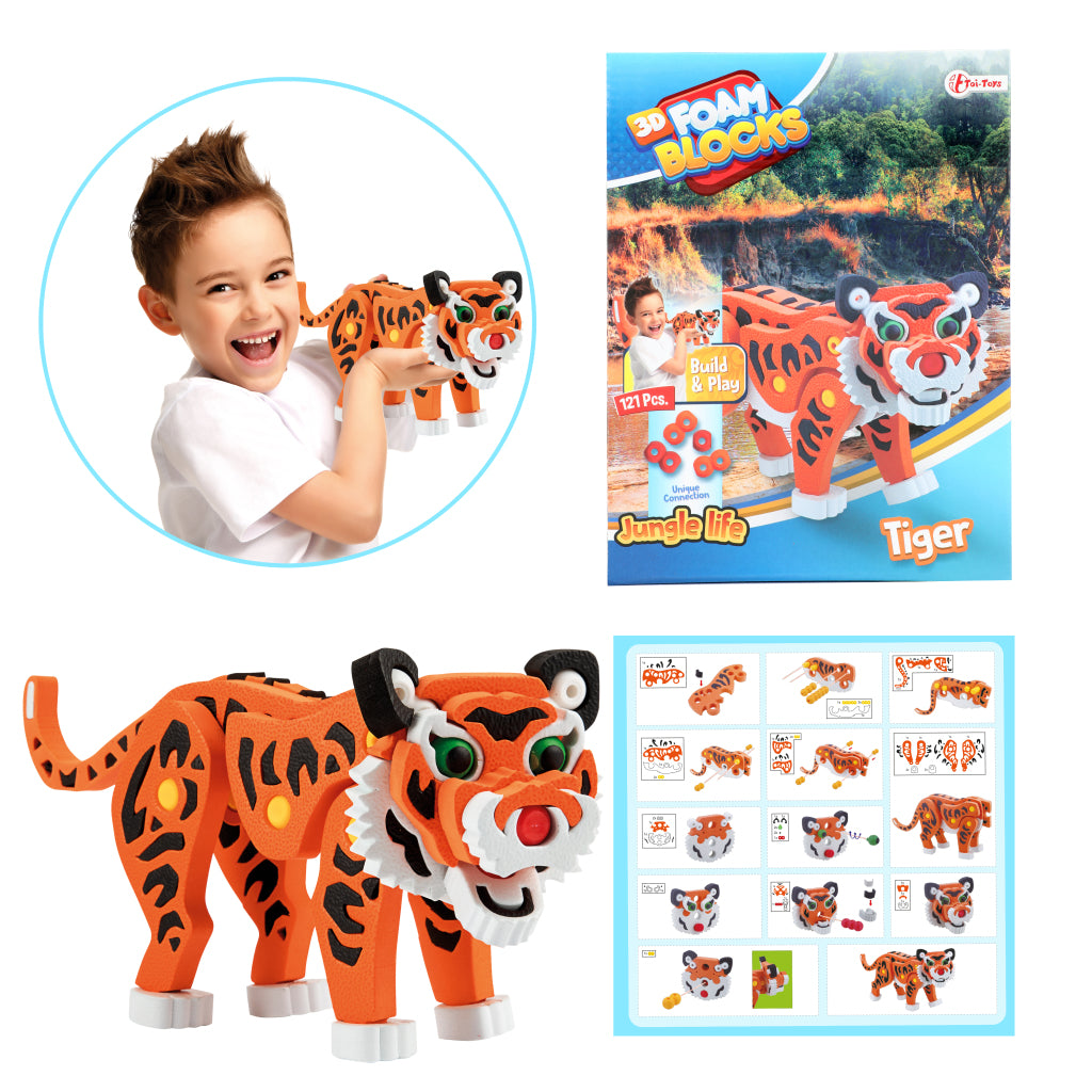 Toi-toys 3d Puzzle Tiger Junior 31,5 cm pena oranžna 121-del