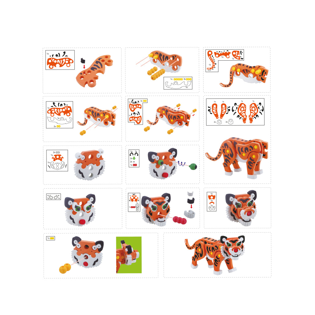 Toi-toys 3d puzzle tygr junior 31,5 cm pěna oranžová 121-dílná