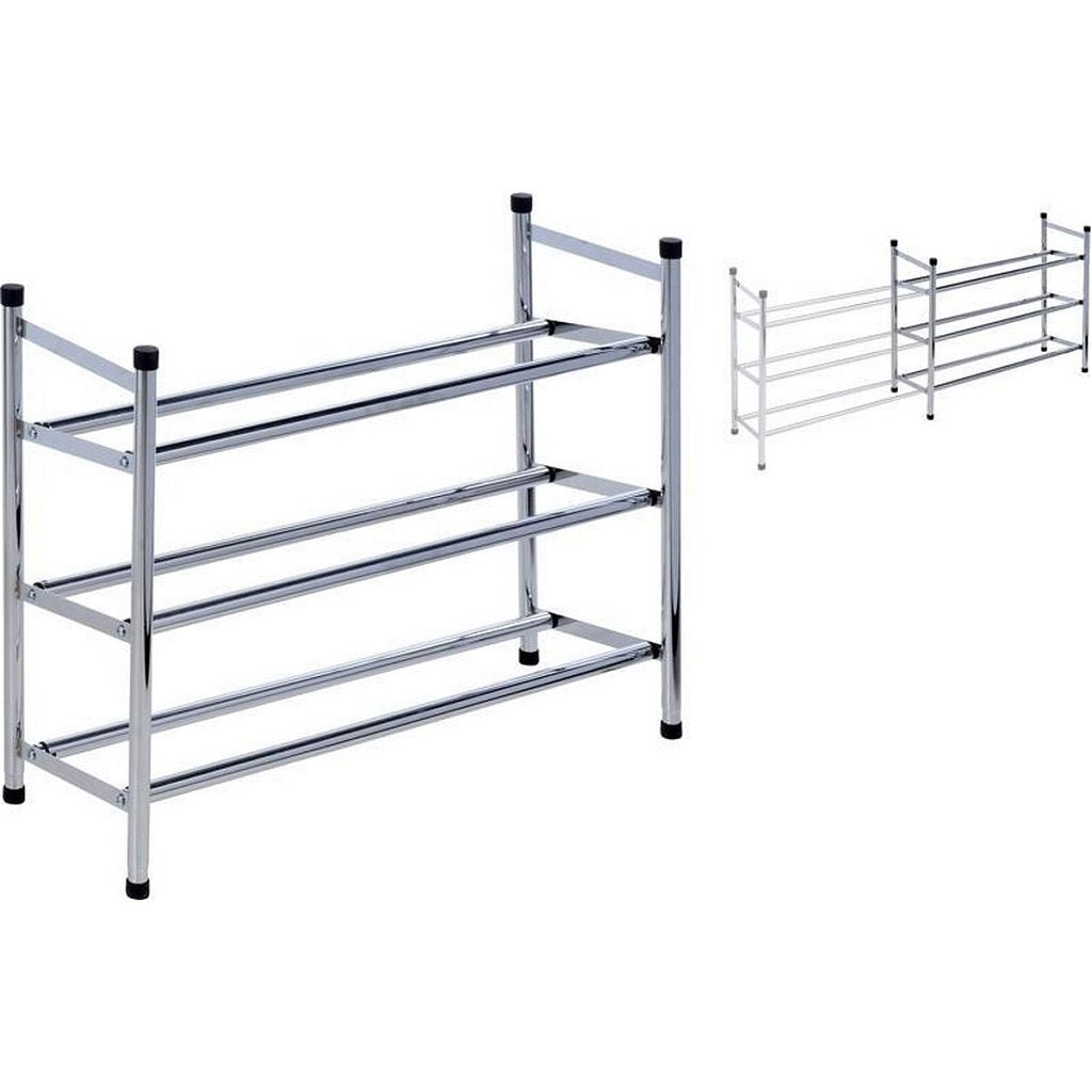 Basic Uitschuifbaar Schoenenrek 3-Laags RVS 61,5-115x50 cm