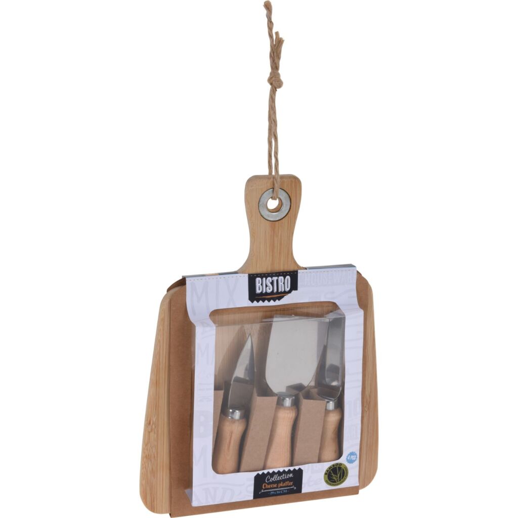 Excellent Houseware Bistro-Käsebrett-Set aus Bambus, 4-teilig