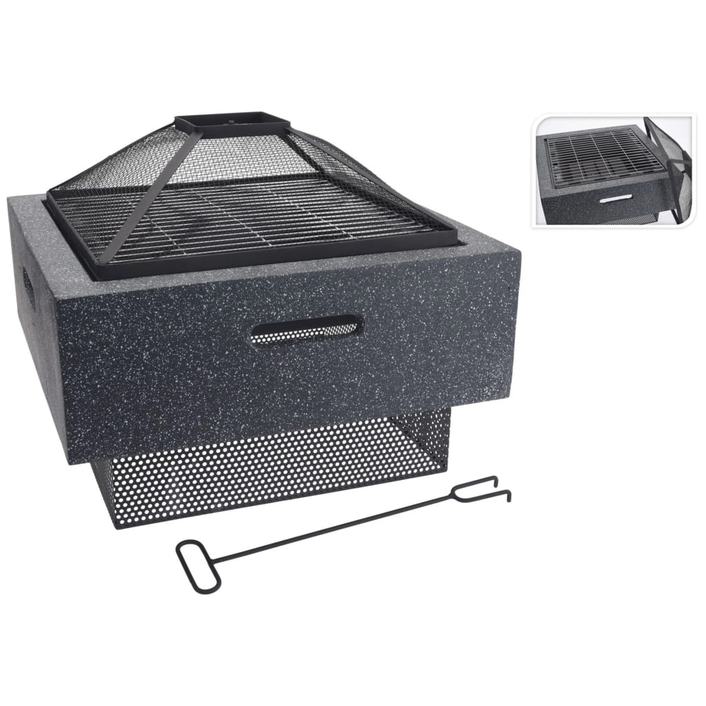 ProGarden Fire Bowl mit Gitterquadrat 52,5 x 52,5 x 18,5 cm dunkelgrau