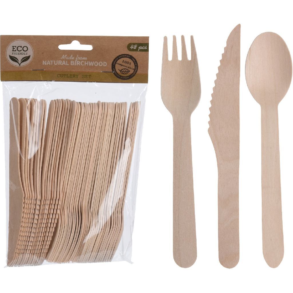 Set de cubiertos de madera básica de 48 piezas