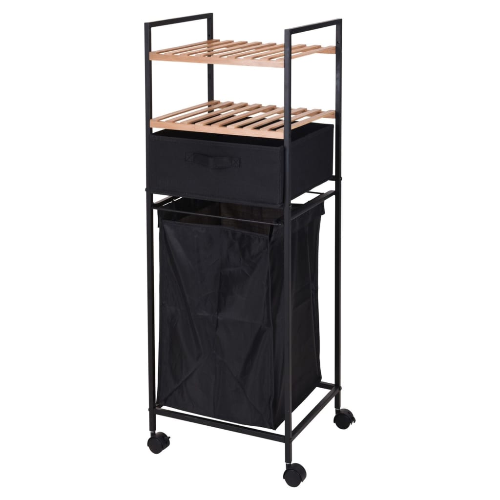 Solutions de salle de bain Solutions de salle de bain Rack de rangement avec 2 étagères et panier à linge 109 cm de bambou