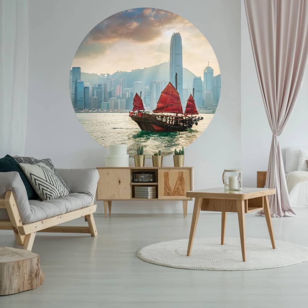 Wallart Wallart Wallow Circle Skyline z śmieciową łódką 190 cm