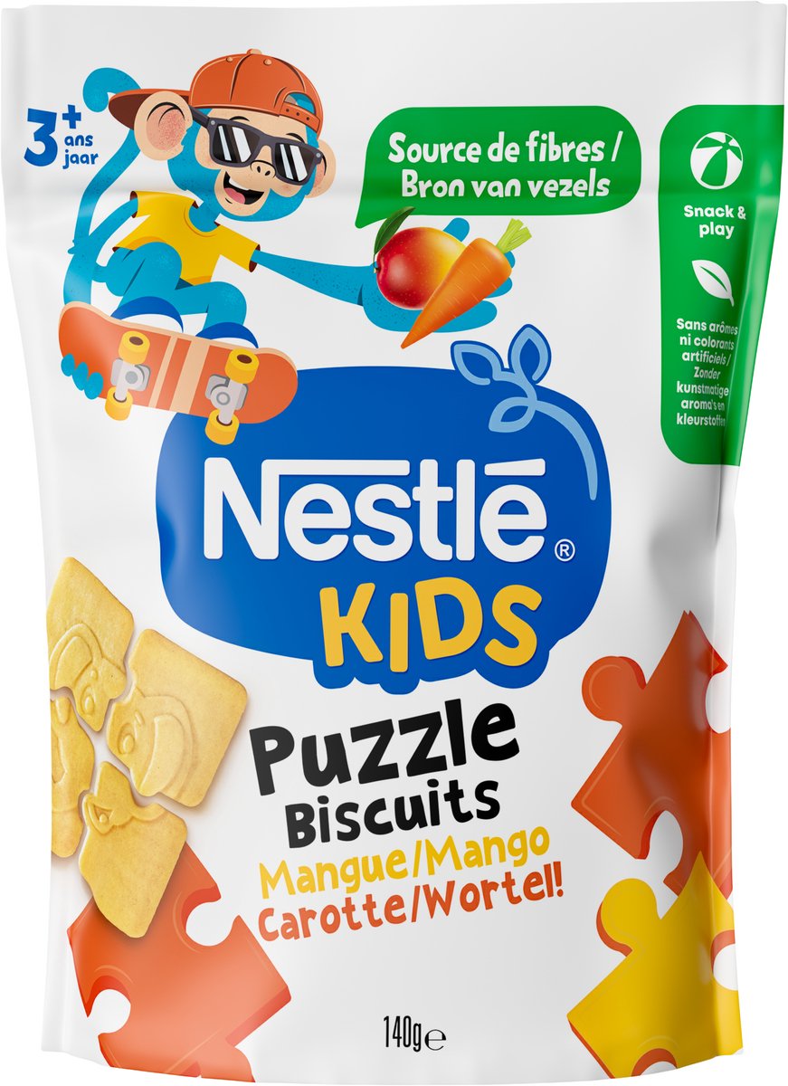 Nestlé Kids Puzzle Keks Mango Karotte – Snack für Kleinkinder – 3+ Jahre – 6 x 140 g
