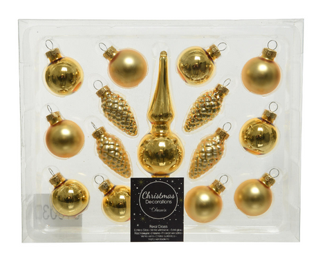 Decoris Weihnachtskugel-Set 15-teilig mit Spitze hellgold
