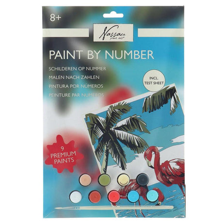 Nassau Fine Art Nassau Malen nach Zahlen Flamingo – inkl. 9 Farbtöpfe und Pinsel