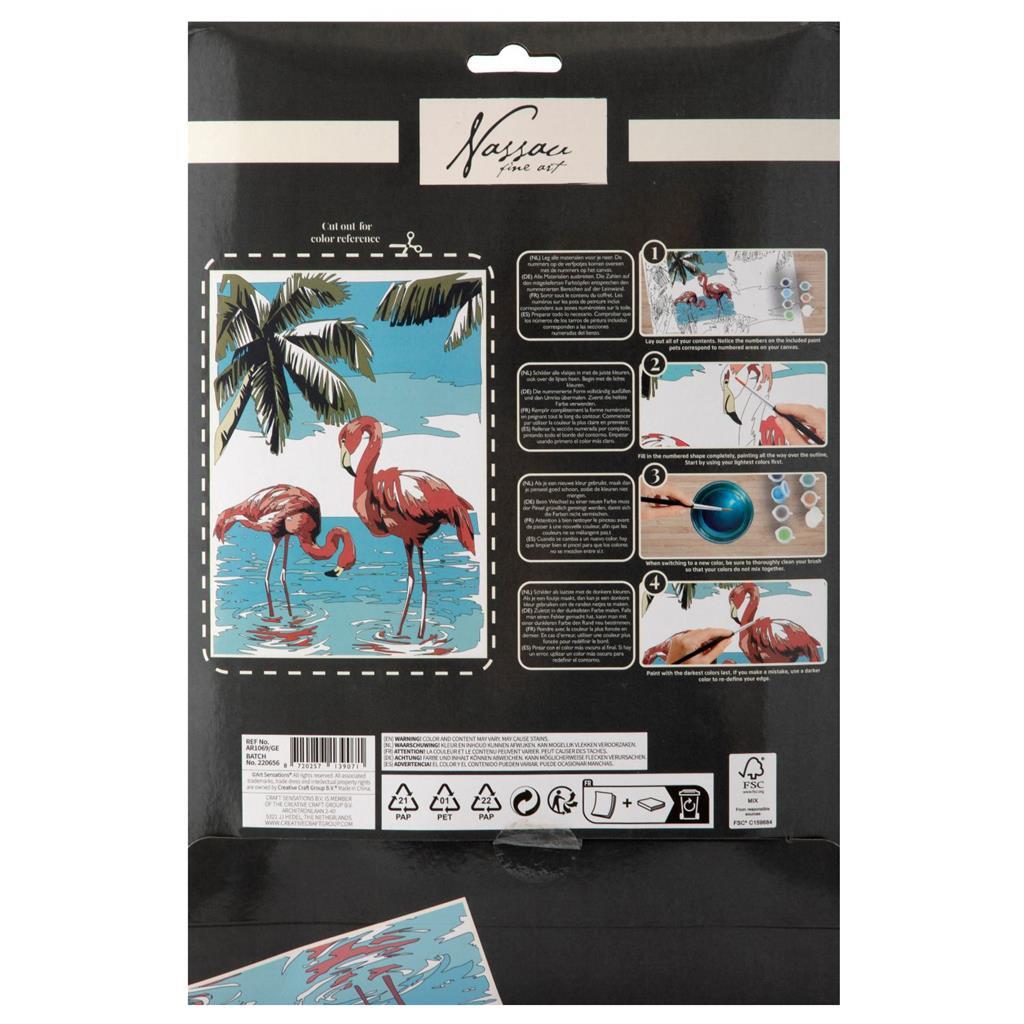Nassau Fine Art Nassau Malen nach Zahlen Flamingo – inkl. 9 Farbtöpfe und Pinsel