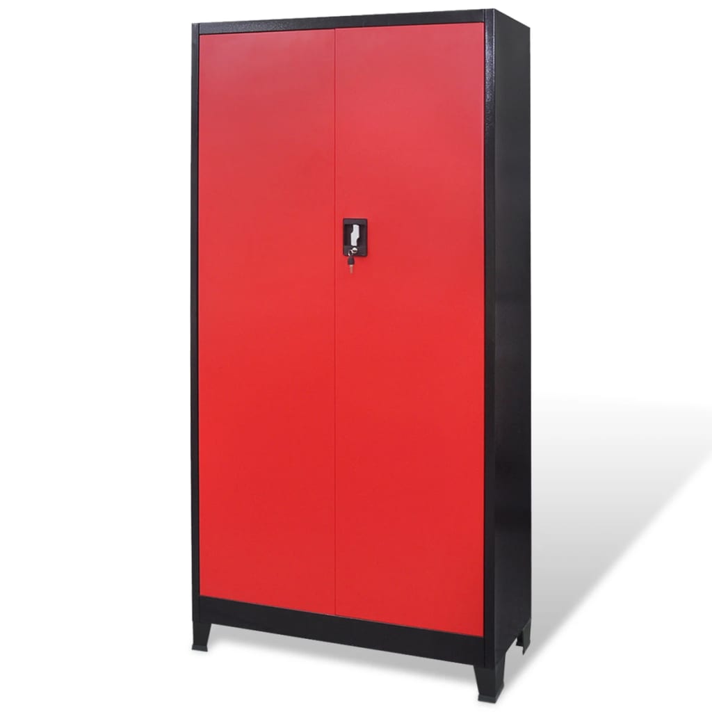 Vidaxl -Werkzeugschrank mit Box 90x40x180 cm Stahl rot und schwarz