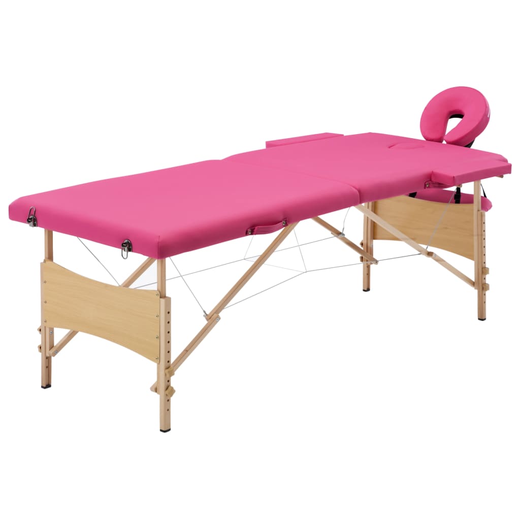 VidaXL Massage table Collapsible 2 Zones Wood Pink