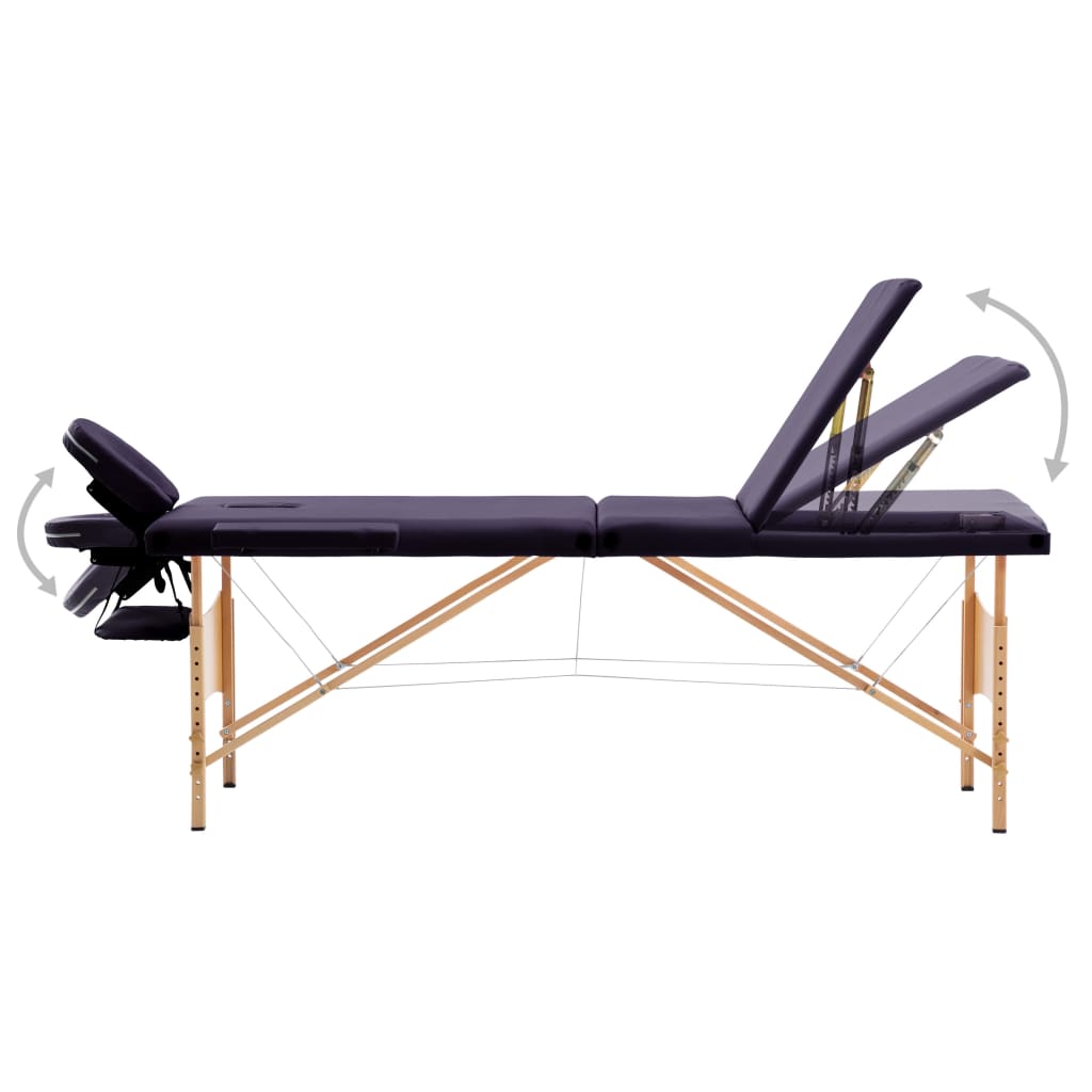 Vidaxl Massage Table Tableable 3 Zonen Holz Purple