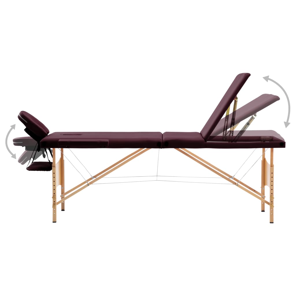 Vidaxl Mesa Massage Plegable 3 zonas Vino de madera PAARS