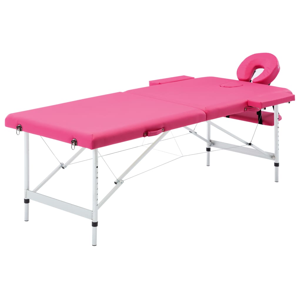 Mesa de masaje Vidaxl plegable 2 zonas de aluminio rosa