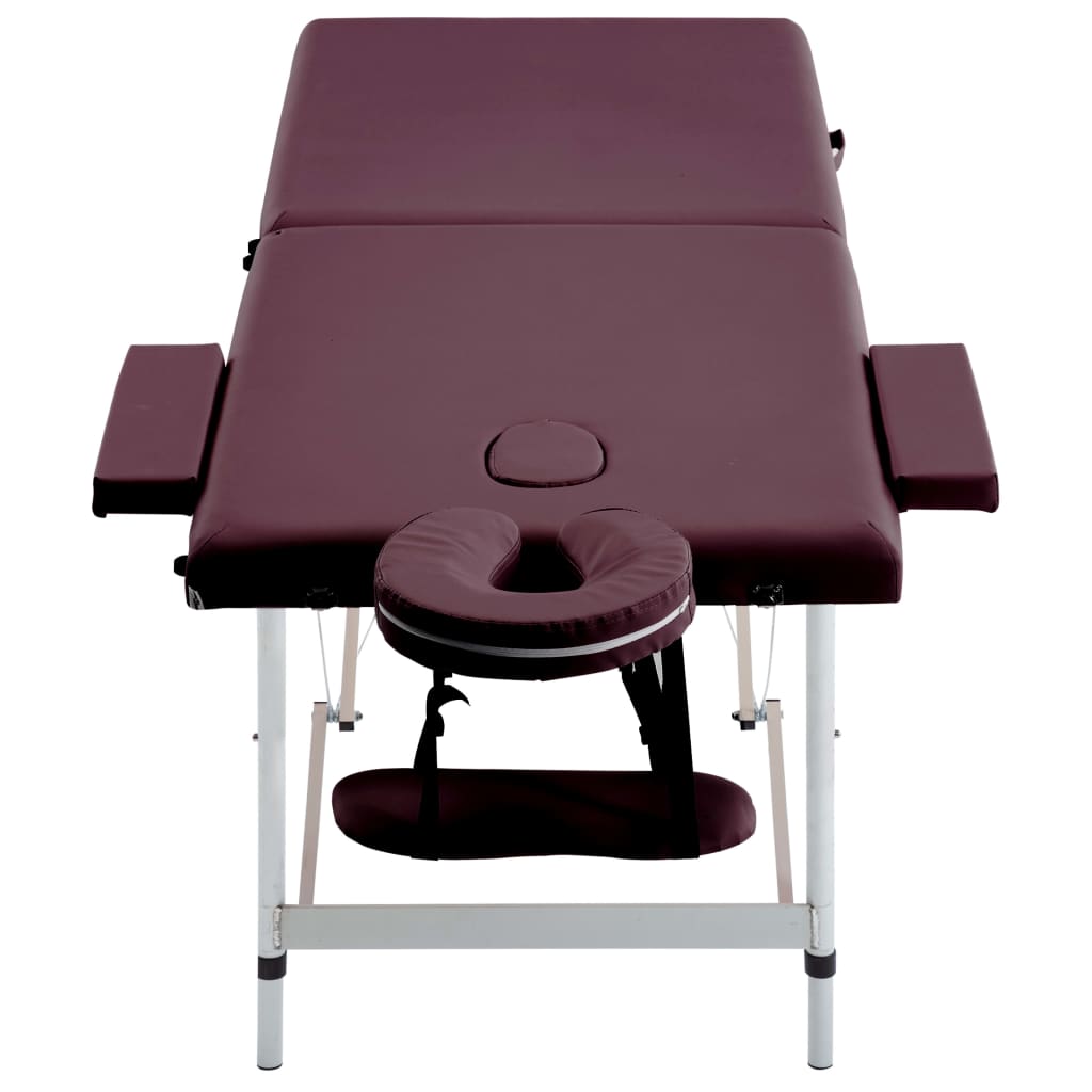 Vidaxl Massage table Collapsible 2 Zones Aluminum Wine purple