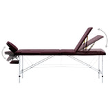 Vidaxl Mesa Massage Plegable 3 zonas Vino de aluminio Púrpura