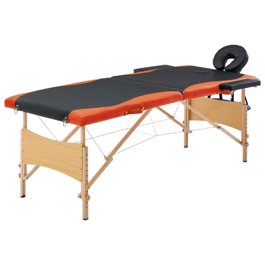 Vidaxl Massage Table Sammenfoldelig 2 zoner Træ sort og orange