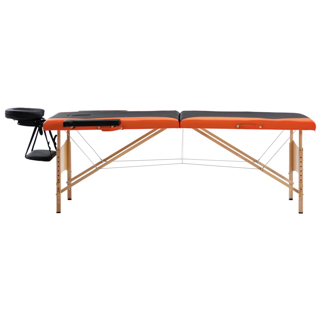 Vidaxl Mesa Massage Plegable 2 zonas de madera Negro y naranja