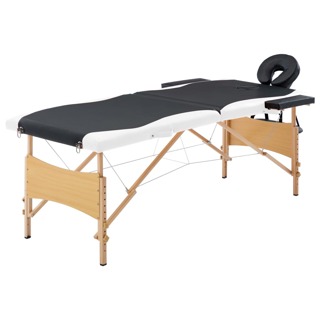 VidaXL Massage table Collapsible 2 Zones Wood Black and White