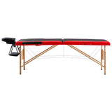 Table de massage vidaxl pliable 2 zones en bois noir et rouge