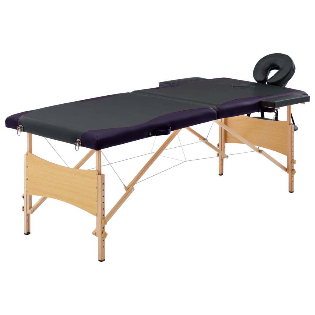 Vidaxl Massage table Collapsible 2 Zones Wood Black