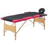 Vidaxl Mesa Massage Plegable 2 zonas de madera Negro y rosa