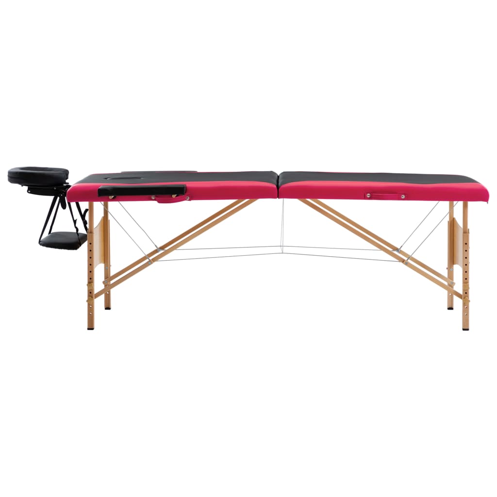 Vidaxl Massage table Collapsible 2 Zones Wood Black and Pink