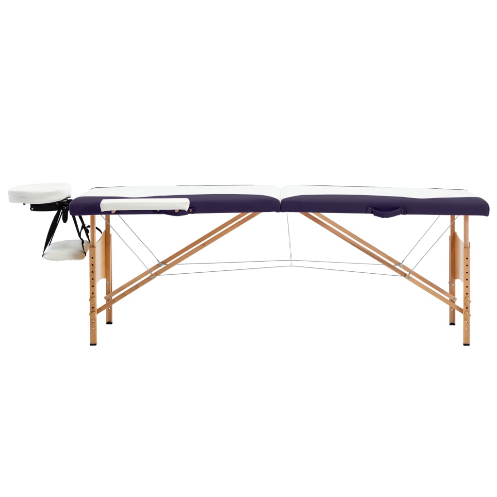 Table de massage vidaxl pliable 2 zones en bois blanc et violet