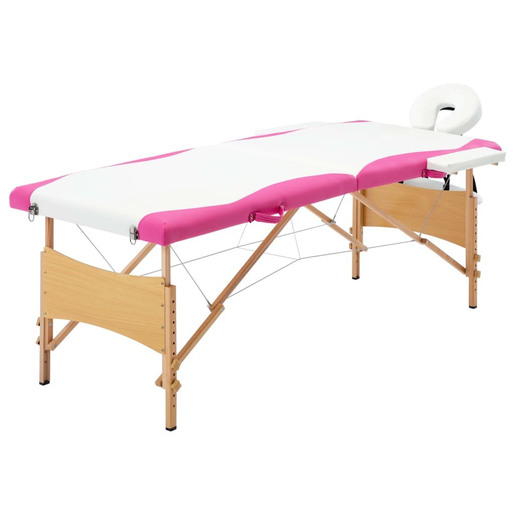 Vidaxl Massage Table Tabellable 2 Zonen Holz wäiss a rosa