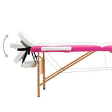 Vidaxl -Massage -Tisch zusammenklappbar 2 Zonen Holz weiß und rosa