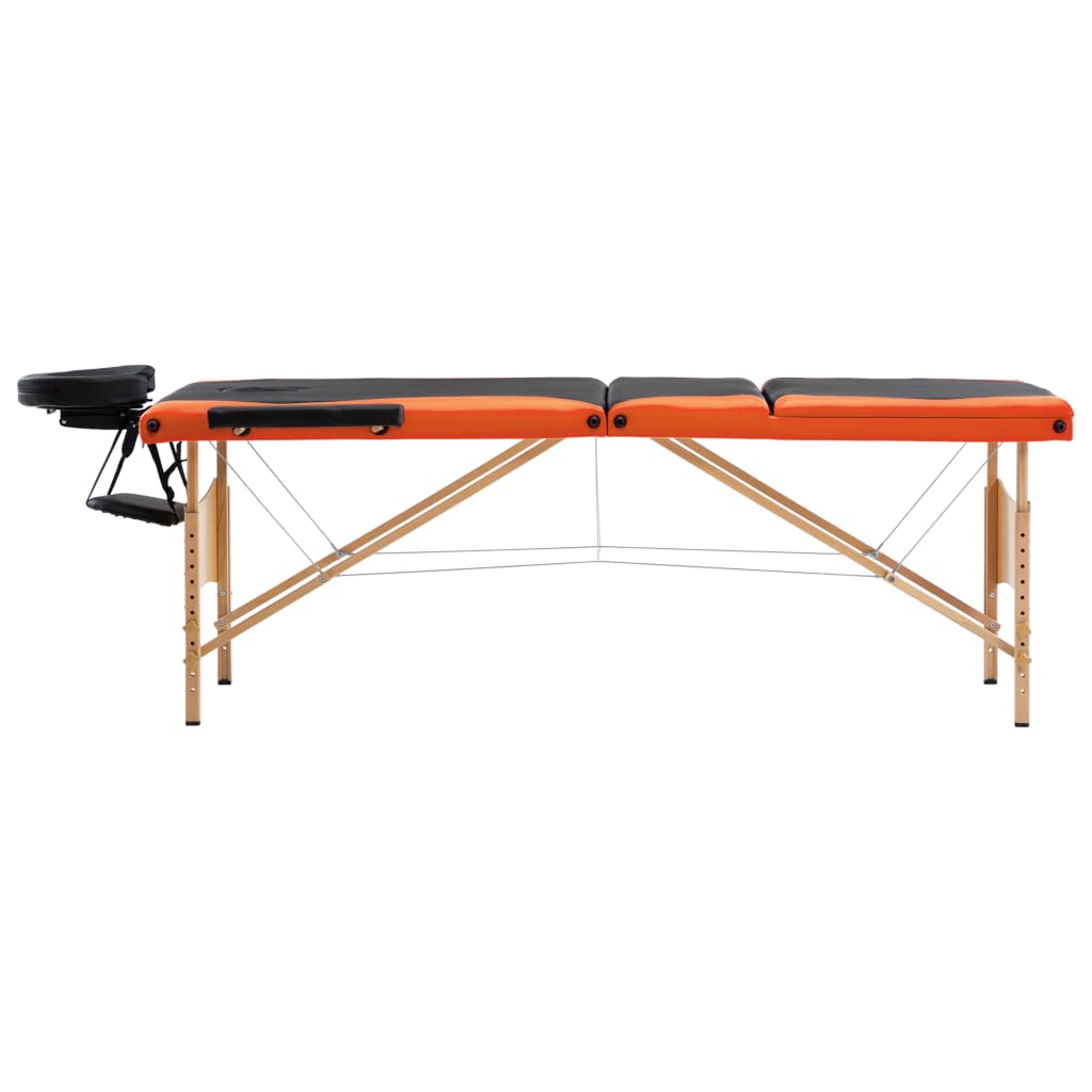 Vidaxl Mesa Massage Plegable 3 zonas de madera Negro y naranja