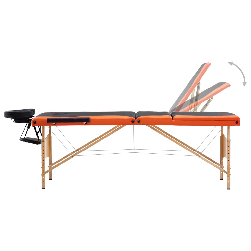 Vidaxl Mesa Massage Plegable 3 zonas de madera Negro y naranja