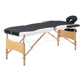 Table de massage vidaxl pliable 3 zones en bois noir et blanc