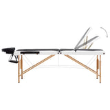 Table de massage vidaxl pliable 3 zones en bois noir et blanc