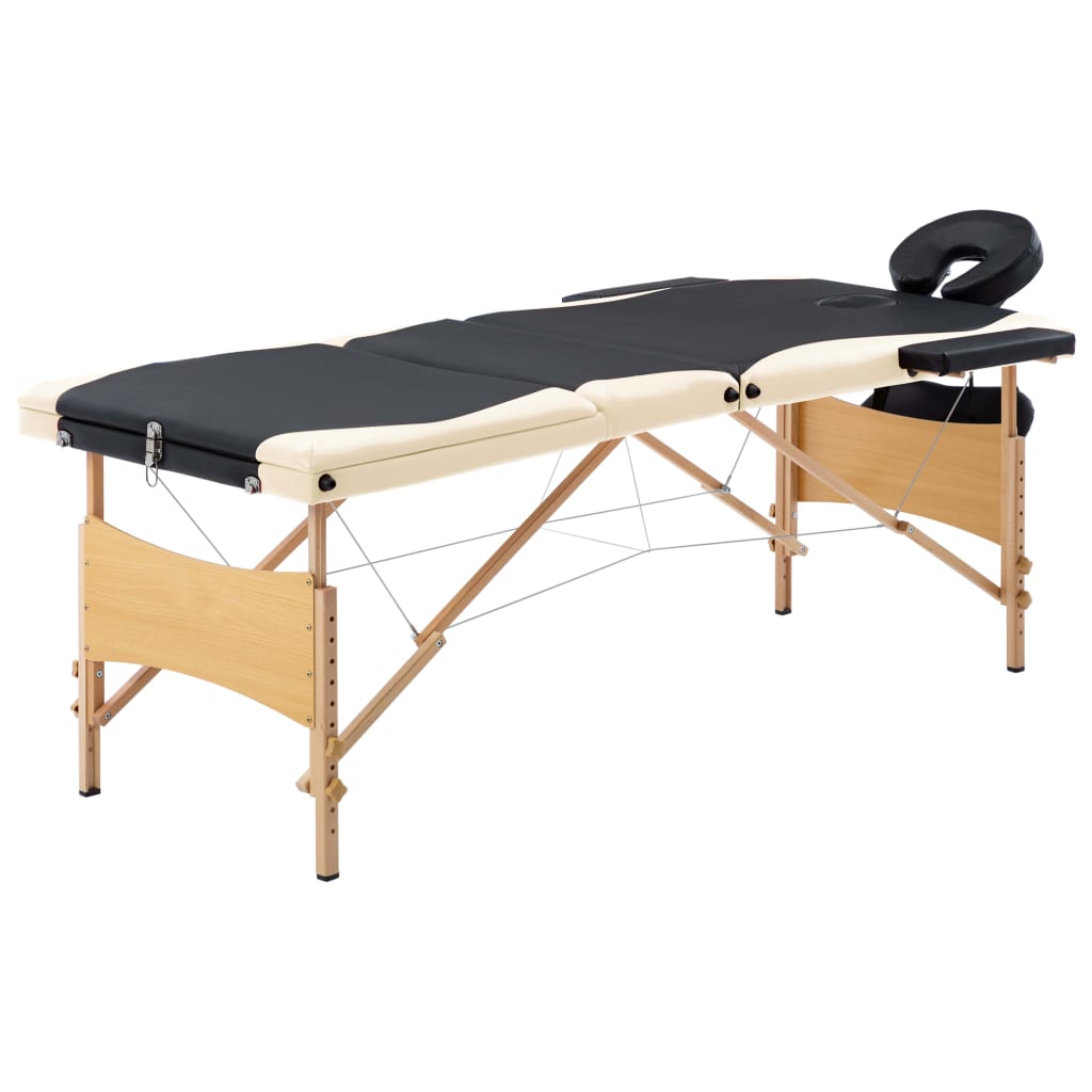 Vidaxl Mesa Massage Plegable 3 zonas de madera Black and Beige