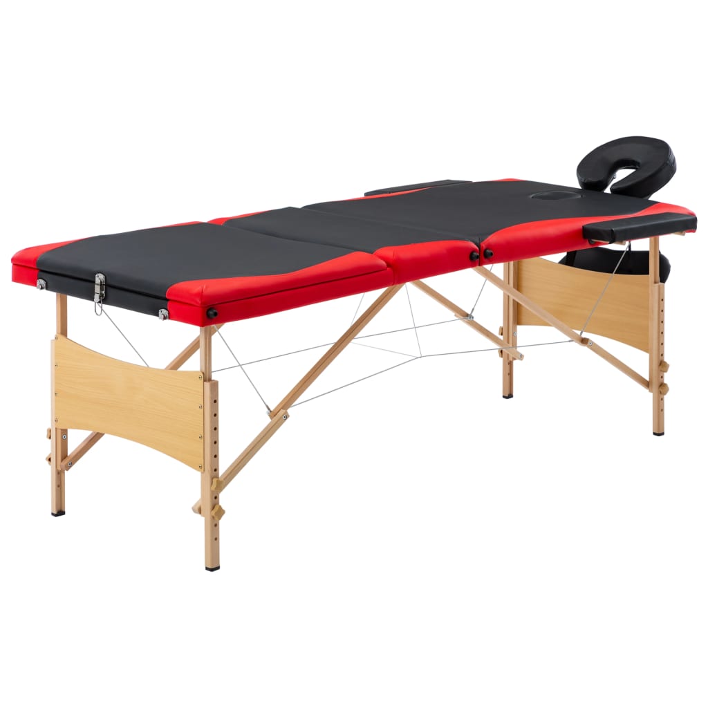 Vidaxl Massage Table Sammenfoldelig 3 zoner Træ sort og rød