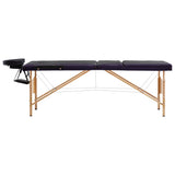 Vidaxl Mesa Massage Plegable 3 zonas Madera de madera Blanca y morada