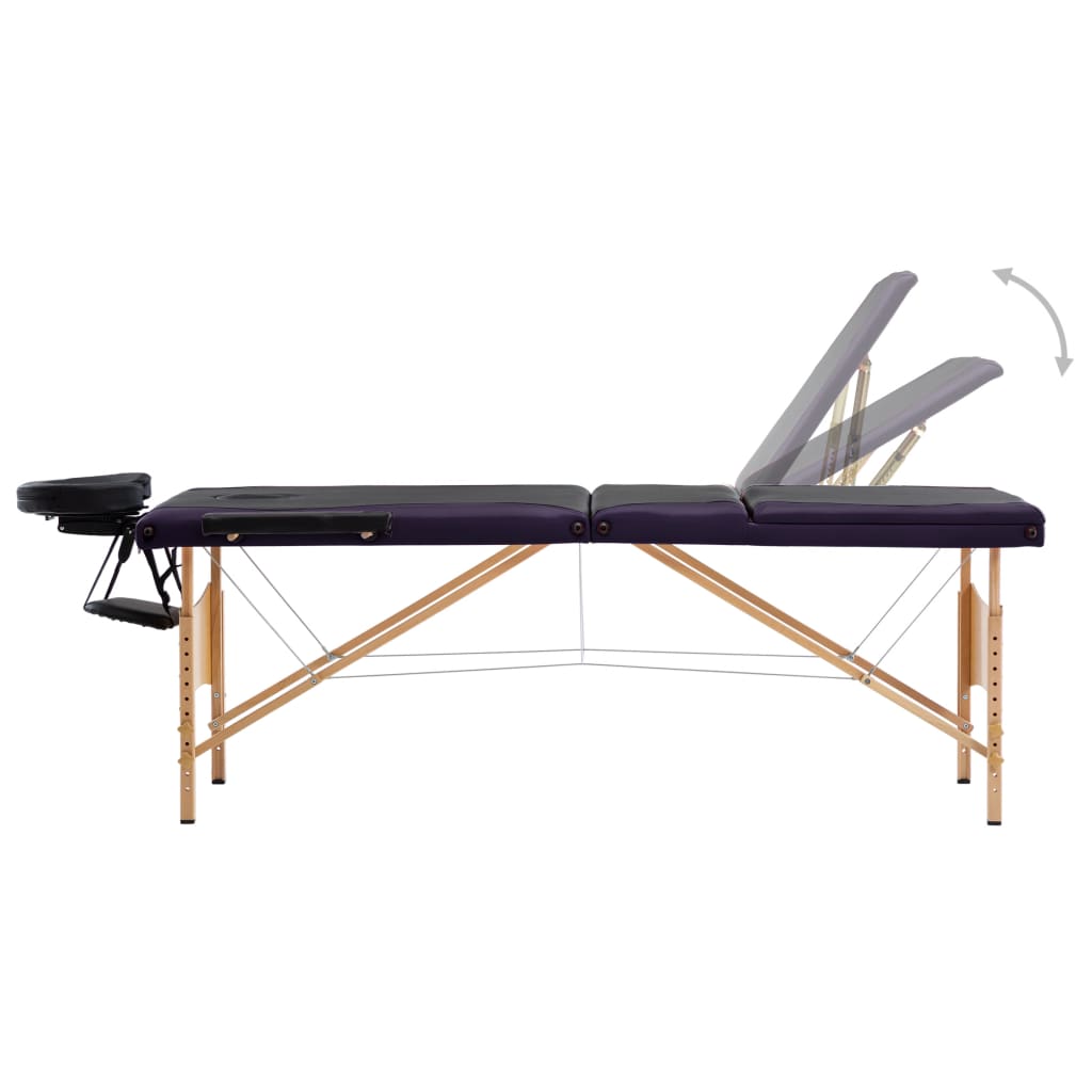 Vidaxl Mesa Massage Plegable 3 zonas Madera de madera Blanca y morada