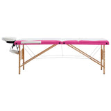 Table de massage vidaxl pliable 3 zones Blanc et rose en bois et rose