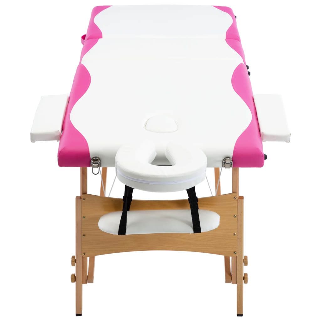 Vidaxl Massage Table Colpoble 3 zone Wood White and Rosa