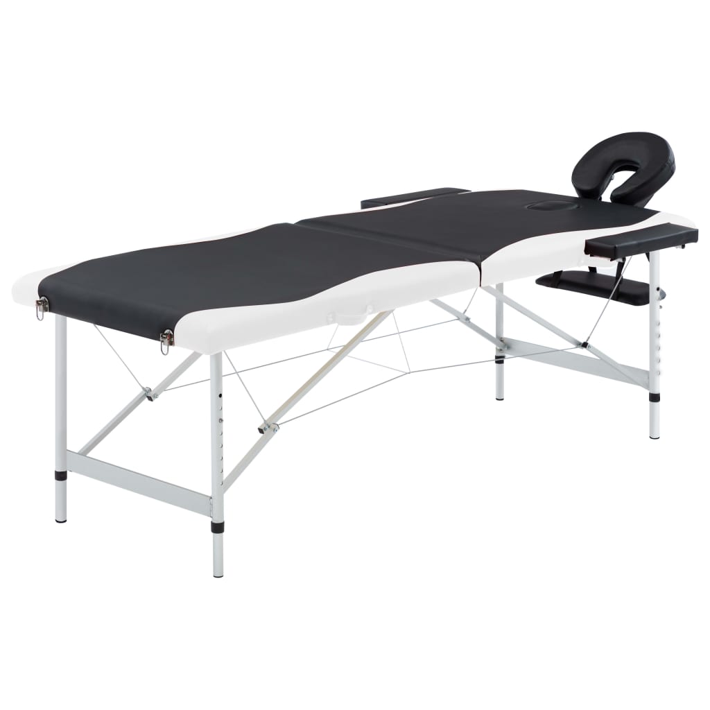 Vidaxl Massage Table Tableablesable 2 Zonen Aluminium schwaarz a wäiss