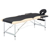 Vidaxl Mesa Massage Plegable 2 zonas de aluminio negro y beige