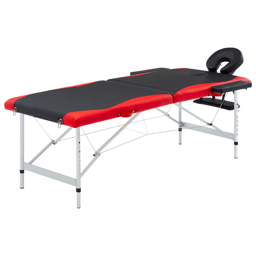 Vidaxl Massage table Collapsible 2 Zones Aluminum Black and Red